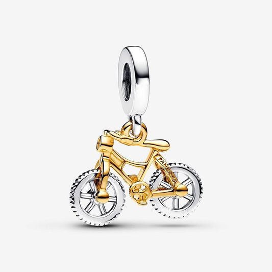 【Moments】PAN Two-tone Spinning Wheels Bicycle Dangle Charm 763354C01 two-tone Sterling silver