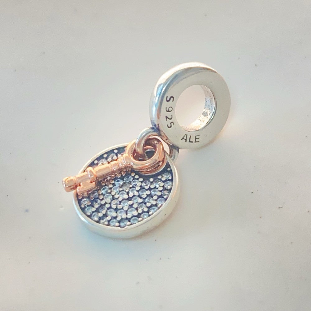 【Moments】PAN Two-tone Key to Happiness Double Dangle Charm 783236C01 rose gold 925 silver