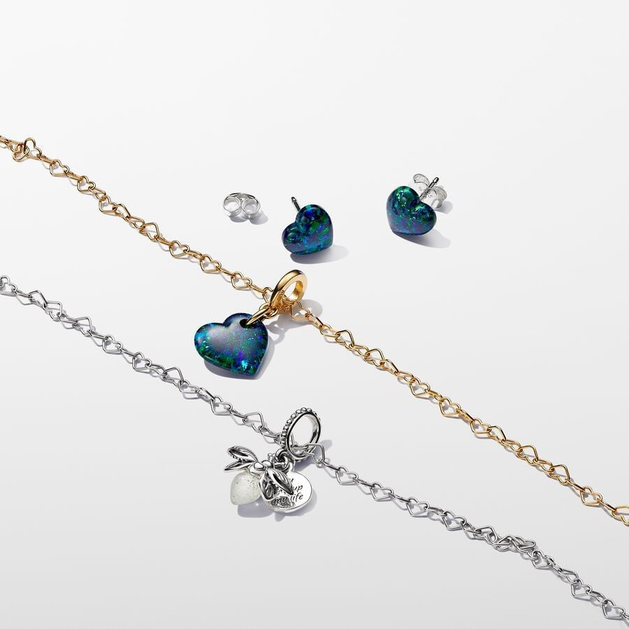【Moments】PAN Opalescent Green Heart Dangle Charm gold Simplicity 763348C01