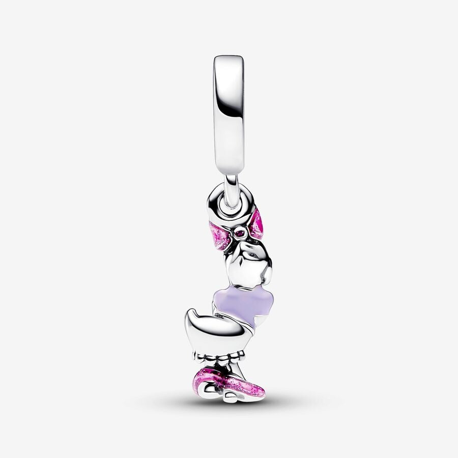 【Moments】Pan Disney Daisy Duck Dangle Charm 793249C01 Purple pink bow 925 silver Animal Cartoon pandant