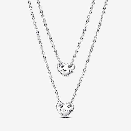 PAN Forever & Always Splittable Heart Collier Necklaces 393207C00 2in1 set 925 silver stacking chain