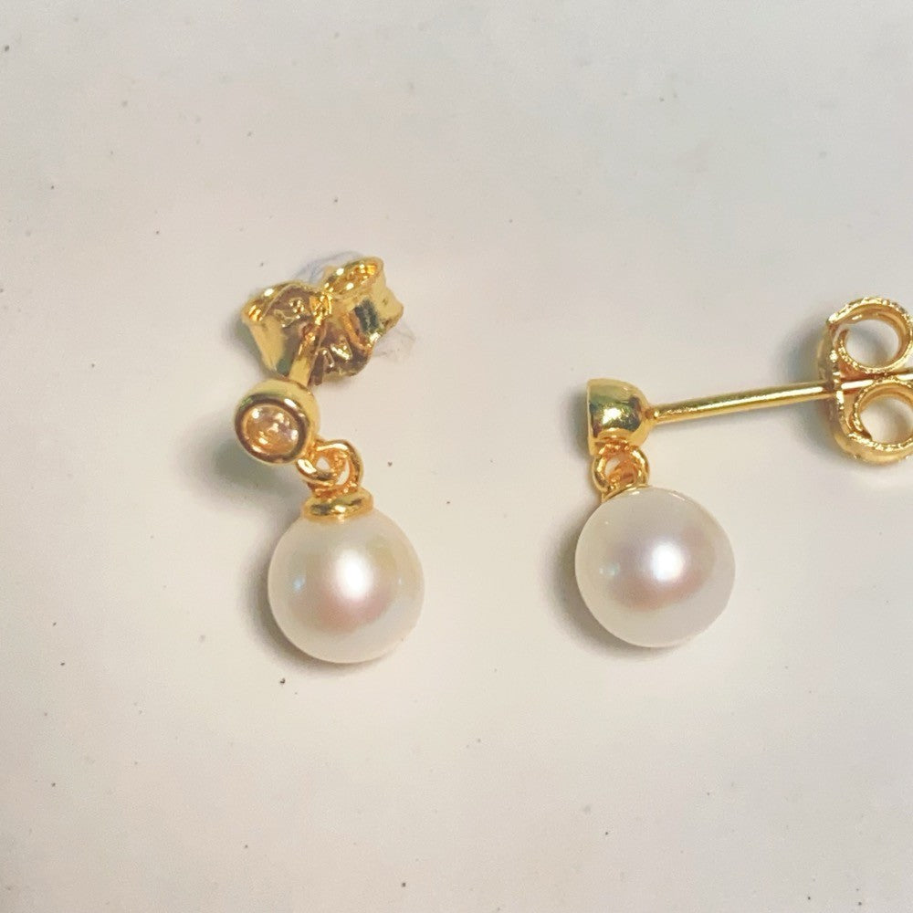 Treated Freshwater Cultured Pearl & Stone Drop Earrings 263153C01 gold Classic