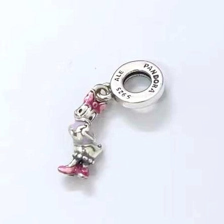 【Moments】Pan Disney Daisy Duck Dangle Charm 793249C01 Purple pink bow 925 silver Animal Cartoon pandant