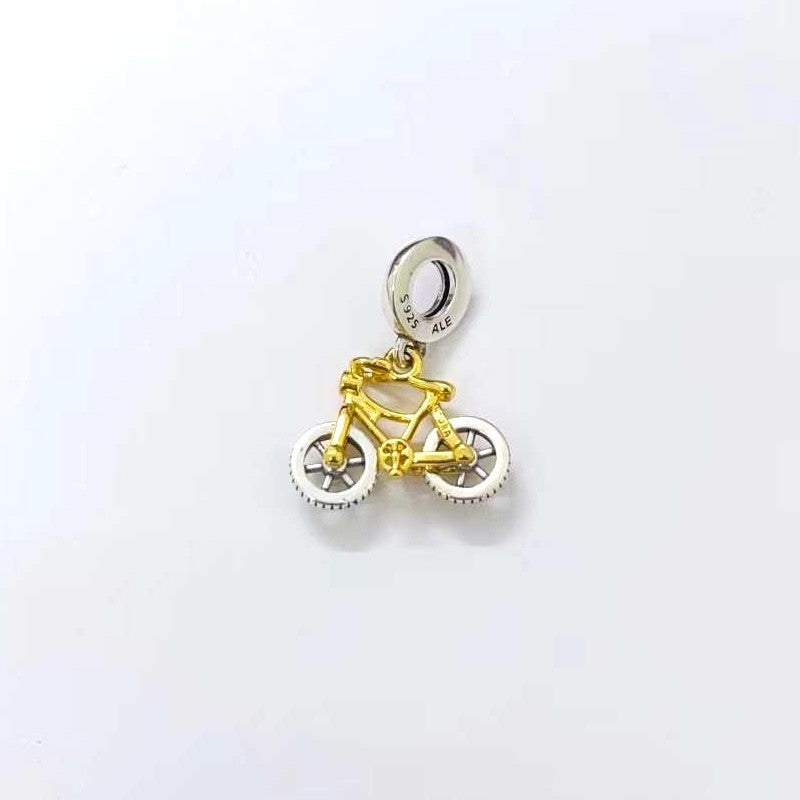 【Moments】PAN Two-tone Spinning Wheels Bicycle Dangle Charm 763354C01 two-tone Sterling silver