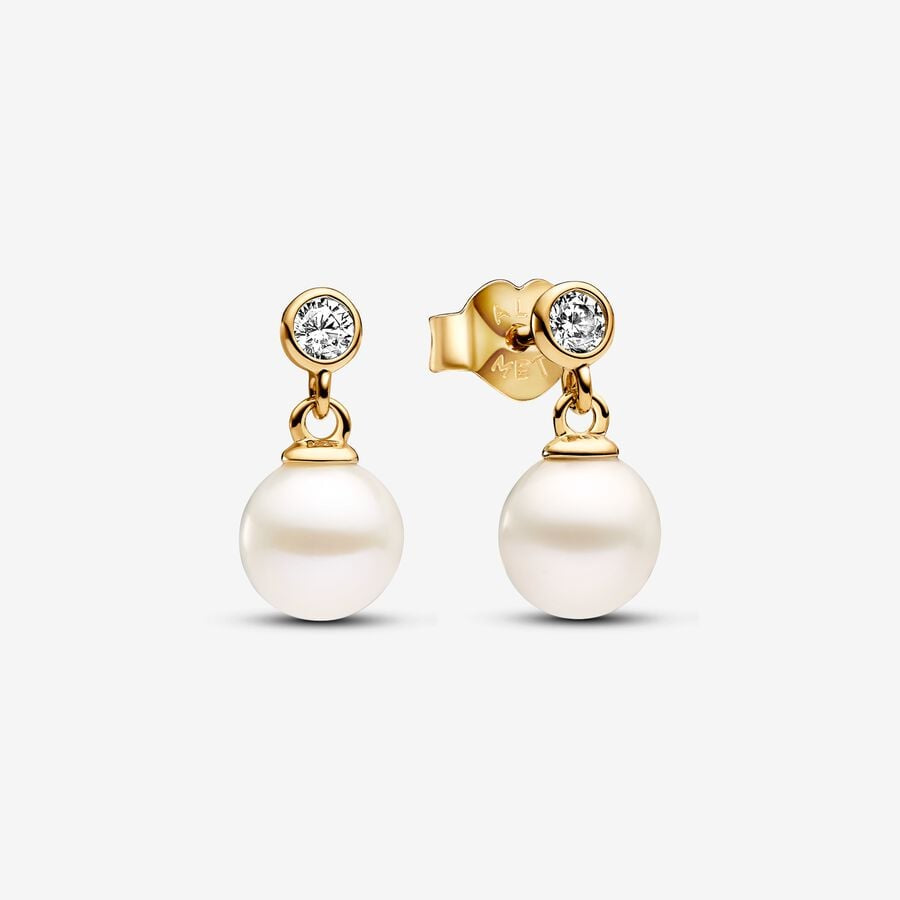 Treated Freshwater Cultured Pearl & Stone Drop Earrings 263153C01 gold Classic