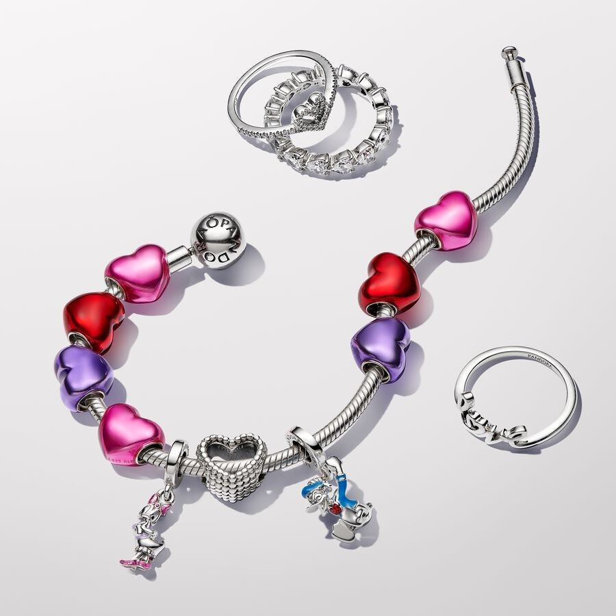 【Moments】Pan Disney Daisy Duck Dangle Charm 793249C01 Purple pink bow 925 silver Animal Cartoon pandant