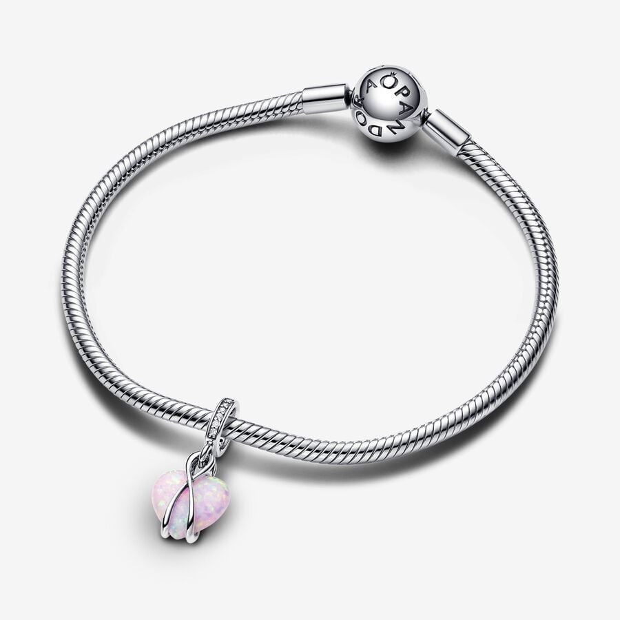 【Moments】Pan Mom Opalescent Heart Dangle Charm 793202C01 925 silver pink infinite love