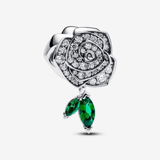 【Moments】Pan Sparkling Rose in Bloom Charm 793201C01 925 silver Sterling silver green