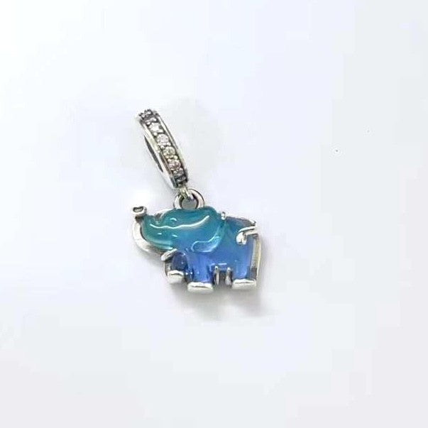 【Moments】Pan Blue Murano Glass Elephant Dangle Charm 925 silver animal pendant 793339C01