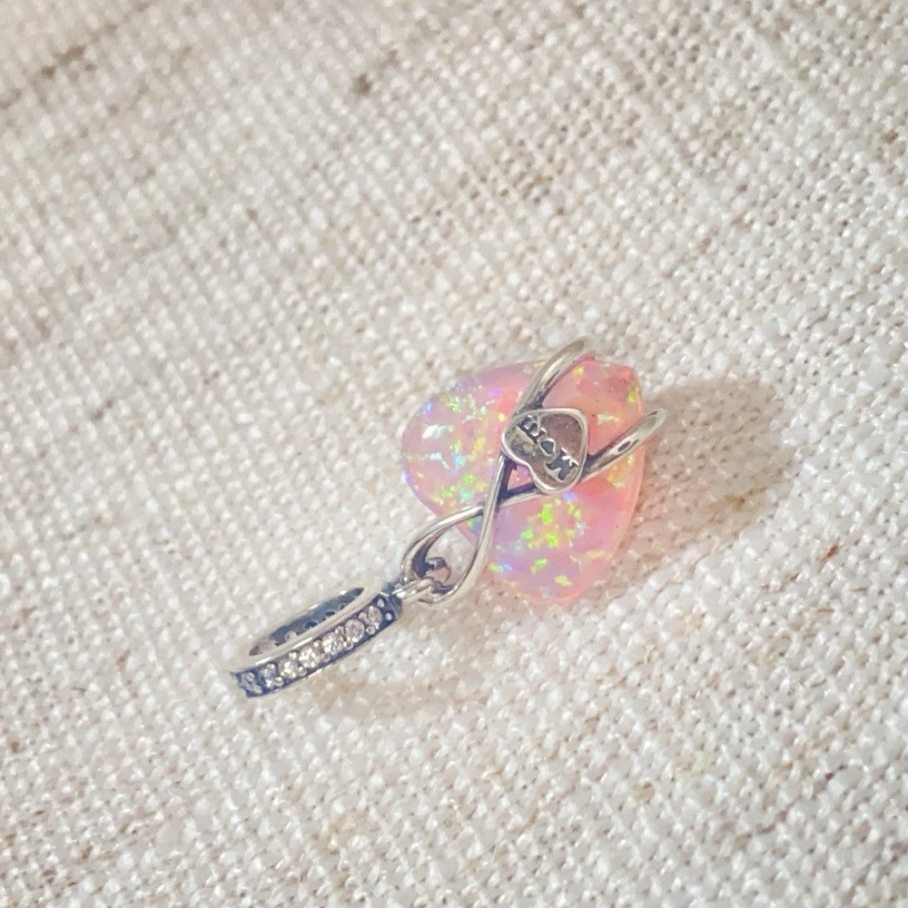 【Moments】Pan Mom Opalescent Heart Dangle Charm 793202C01 925 silver pink infinite love