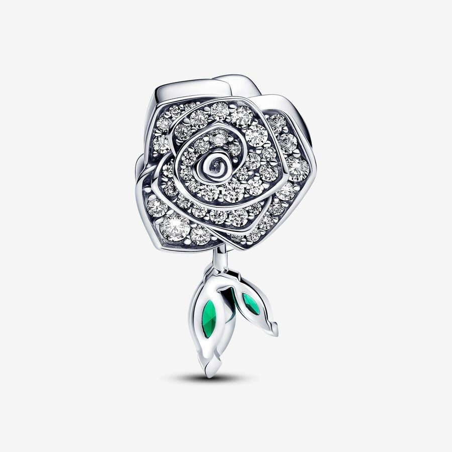 【Moments】Pan Sparkling Rose in Bloom Charm 793201C01 925 silver Sterling silver green