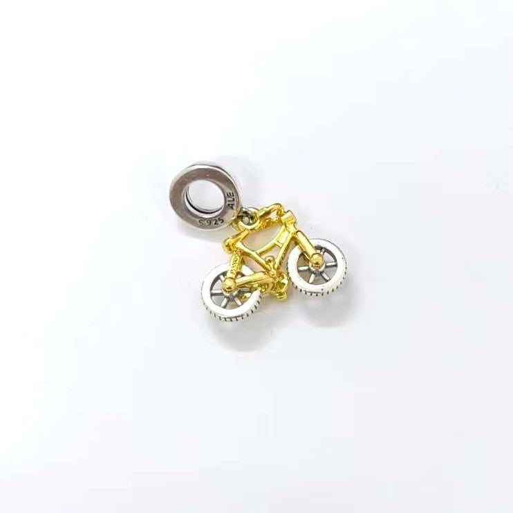 【Moments】PAN Two-tone Spinning Wheels Bicycle Dangle Charm 763354C01 two-tone Sterling silver