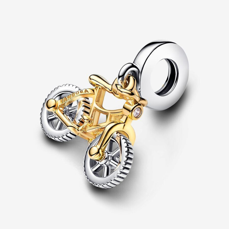 【Moments】PAN Two-tone Spinning Wheels Bicycle Dangle Charm 763354C01 two-tone Sterling silver