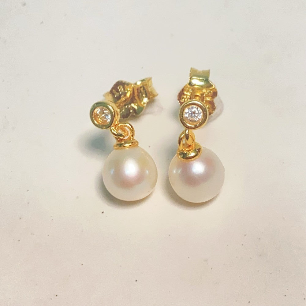 Treated Freshwater Cultured Pearl & Stone Drop Earrings 263153C01 gold Classic