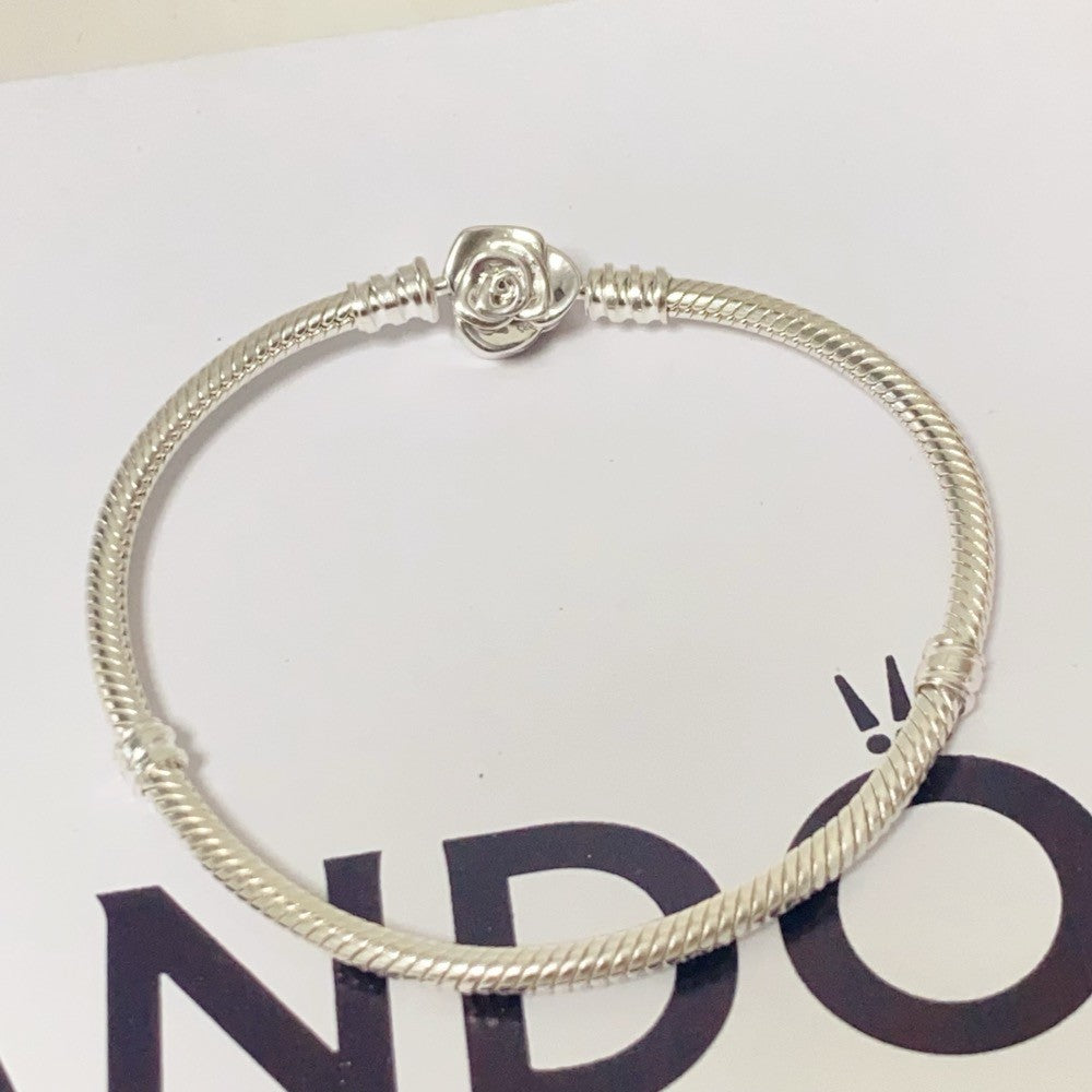 【Moments】PAN Rose in Bloom Clasp Snake Chain Bracelet 593211C00 925 silver