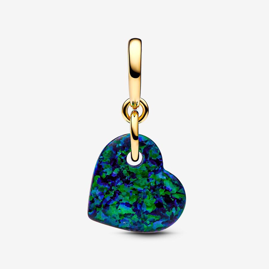 【Moments】PAN Opalescent Green Heart Dangle Charm gold Simplicity 763348C01