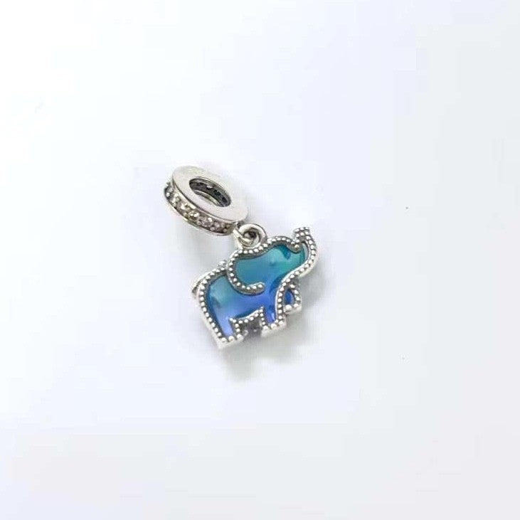 【Moments】Pan Blue Murano Glass Elephant Dangle Charm 925 silver animal pendant 793339C01