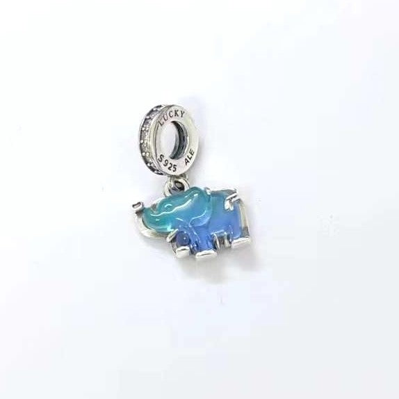 【Moments】Pan Blue Murano Glass Elephant Dangle Charm 925 silver animal pendant 793339C01