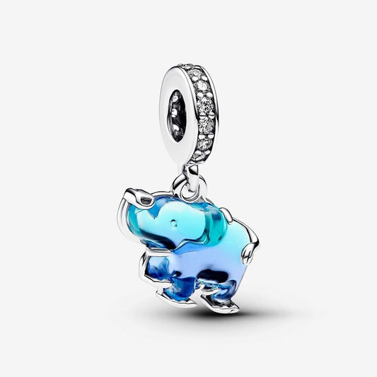 【Moments】Pan Blue Murano Glass Elephant Dangle Charm 925 silver animal pendant 793339C01