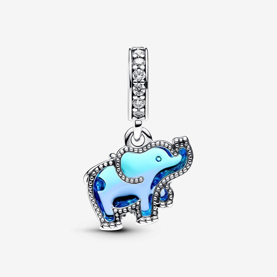 【Moments】Pan Blue Murano Glass Elephant Dangle Charm 925 silver animal pendant 793339C01