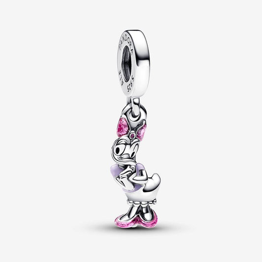 【Moments】Pan Disney Daisy Duck Dangle Charm 793249C01 Purple pink bow 925 silver Animal Cartoon pandant