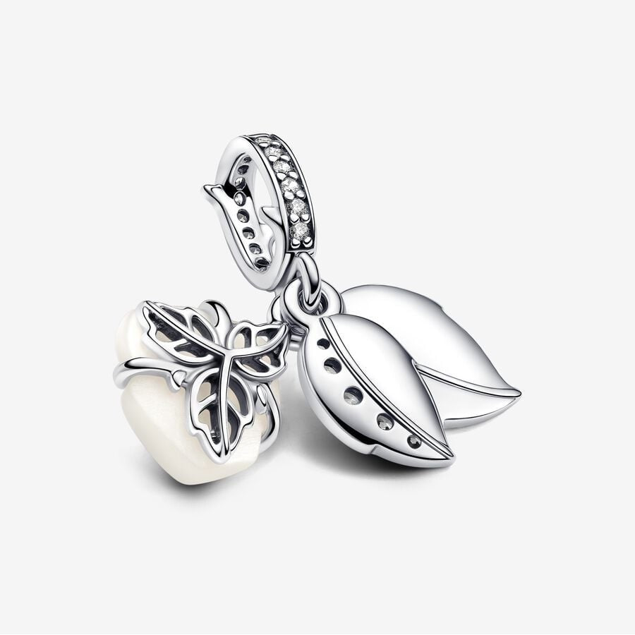 【Moments】PAN White Rose in Bloom Double Dangle Charm Sterling silver pendant 793200C01 925 silver