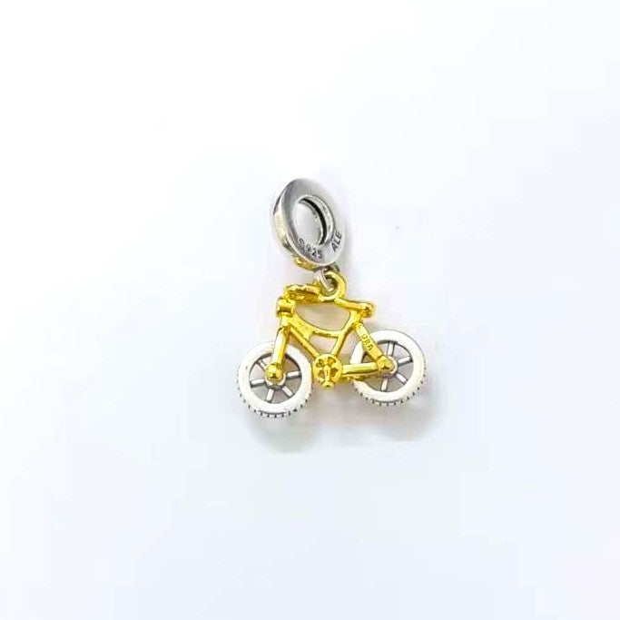 【Moments】PAN Two-tone Spinning Wheels Bicycle Dangle Charm 763354C01 two-tone Sterling silver