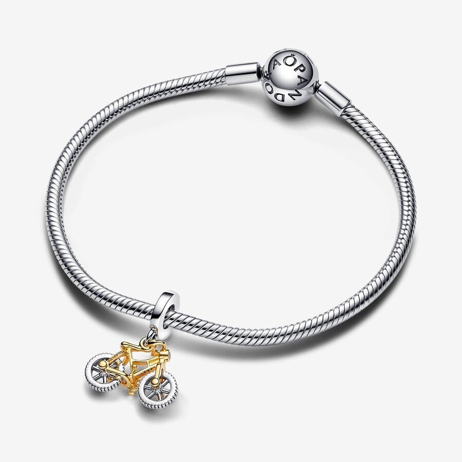 【Moments】PAN Two-tone Spinning Wheels Bicycle Dangle Charm 763354C01 two-tone Sterling silver