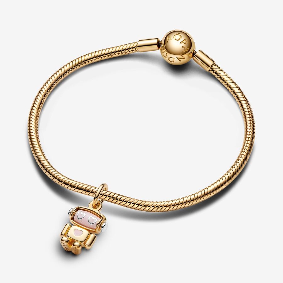 【Moments】 PAN Gold Spinnable Face Robot Dangle Charm 763441C01 shining charm Cartoon