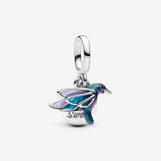 【Moments】 Pan Hummingbird Double Dangle Charm 793746C01 Sterling silver 925 silver Blue Flying