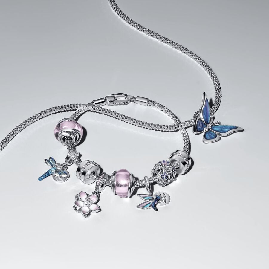 【Moments】 Pan Hummingbird Double Dangle Charm 793746C01 Sterling silver 925 silver Blue Flying