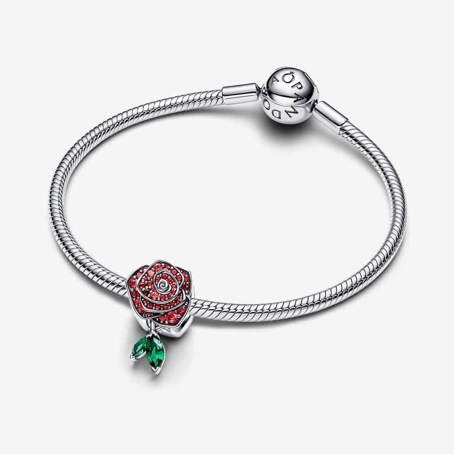 【Moments】Pan Sparkling Rose in Bloom Charm 793201C01 925 silver Sterling silver red 793201C02 green