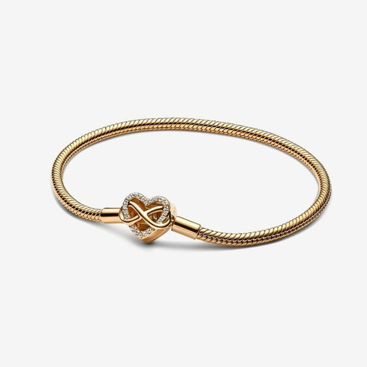 【Moments】PAN Sparkling Infinity Heart Clasp Snake Chain Bracelet 14k gold plating 563758C01