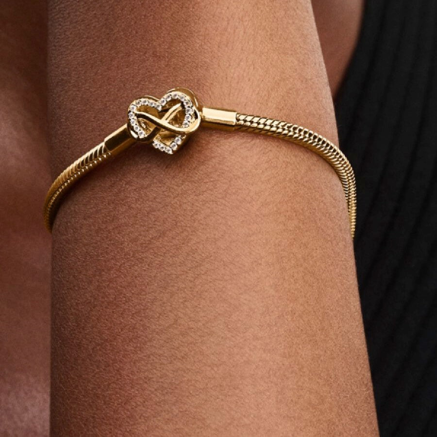 【Moments】PAN Sparkling Infinity Heart Clasp Snake Chain Bracelet 14k gold plating 563758C01