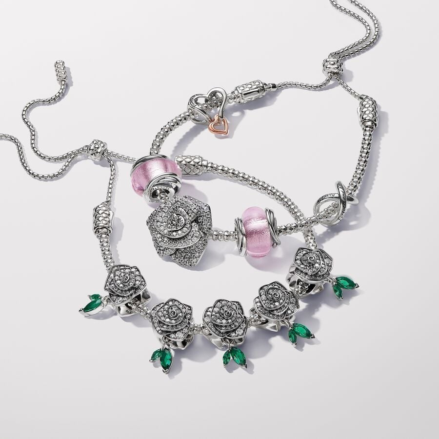 【Moments】Pan Sparkling Rose in Bloom Charm 793201C01 925 silver Sterling silver red 793201C02 green