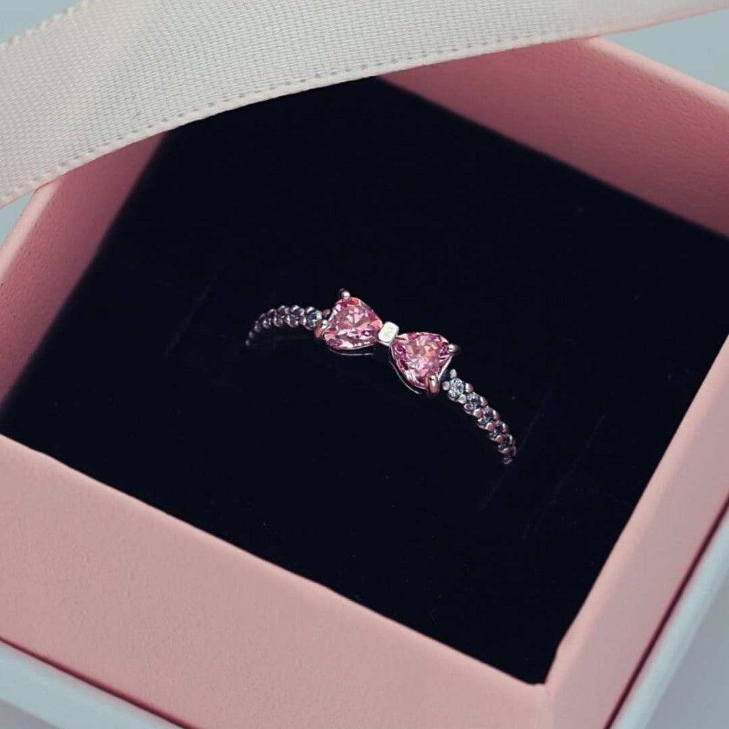 Pan Sparkling Pink Bow Ring sterling silver 193510C01 Sterling silver Cute bow 925 silver