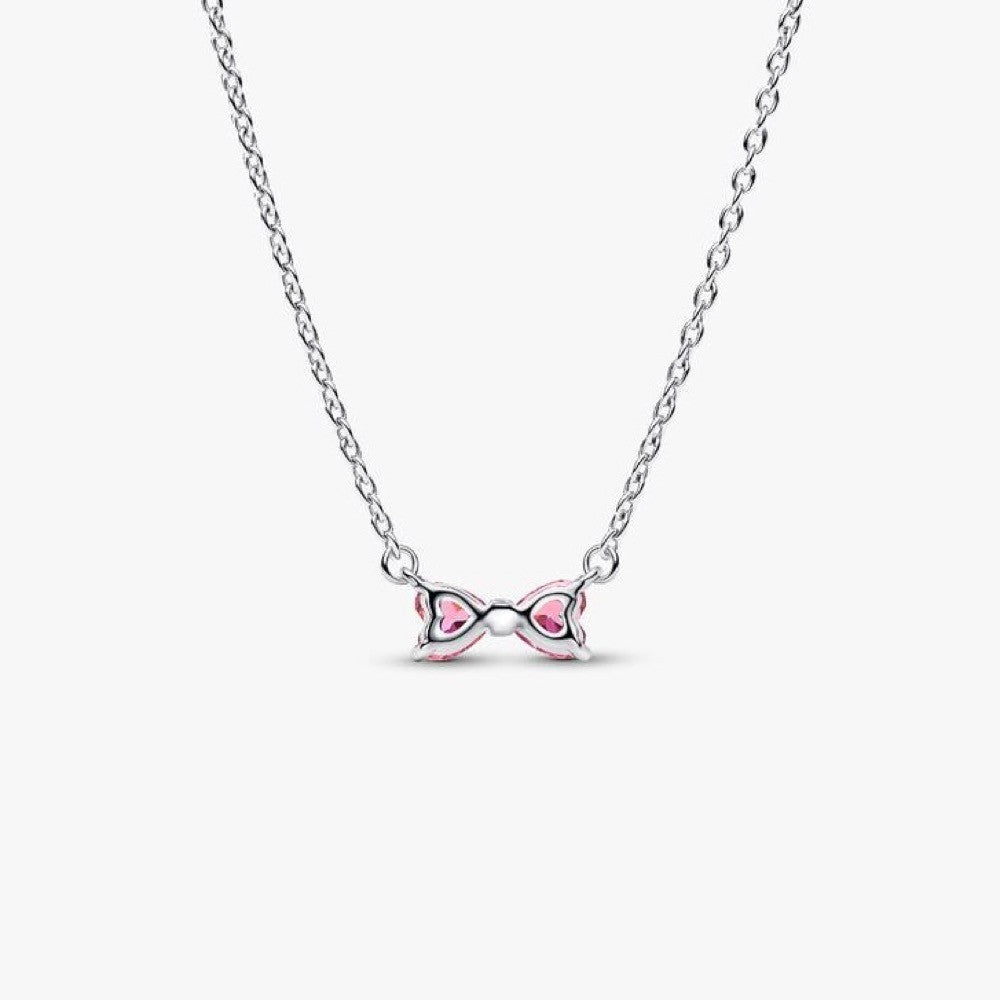 PAN Bow Pendant Necklace PInk  394235C01 Red 925 silver for girl gift Valentine's Day