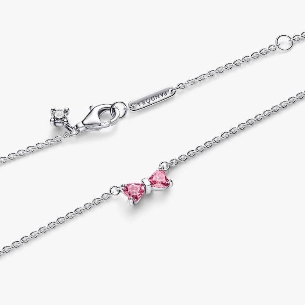 PAN Bow Pendant Necklace PInk  394235C01 Red 925 silver for girl gift Valentine's Day
