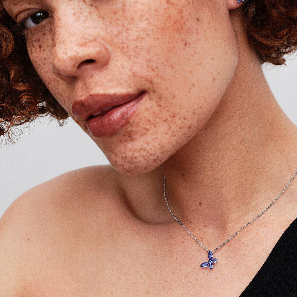 PAN Butterfly Pendant Necklace 394232C01 Blue 925 silver for girl gift Valentine's Day for girl