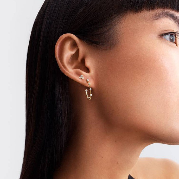 PAN Era Lab-gold Diamond Station Hoop Earrings 253718C01 gold Classic heart big hoop