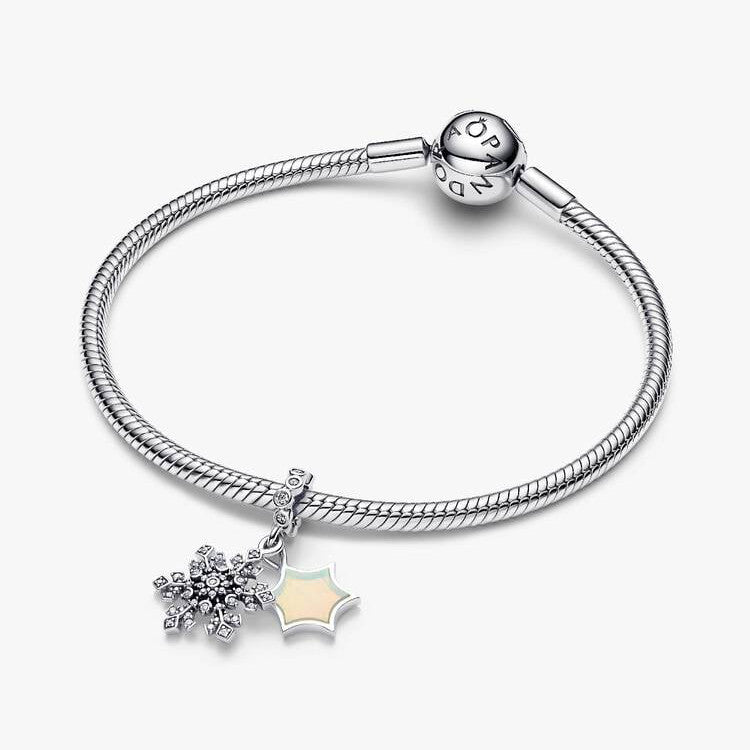 【Moments】Opalescent Snowflake Double Dangle Charm Pendant 925 silver 794142C01 Christmas