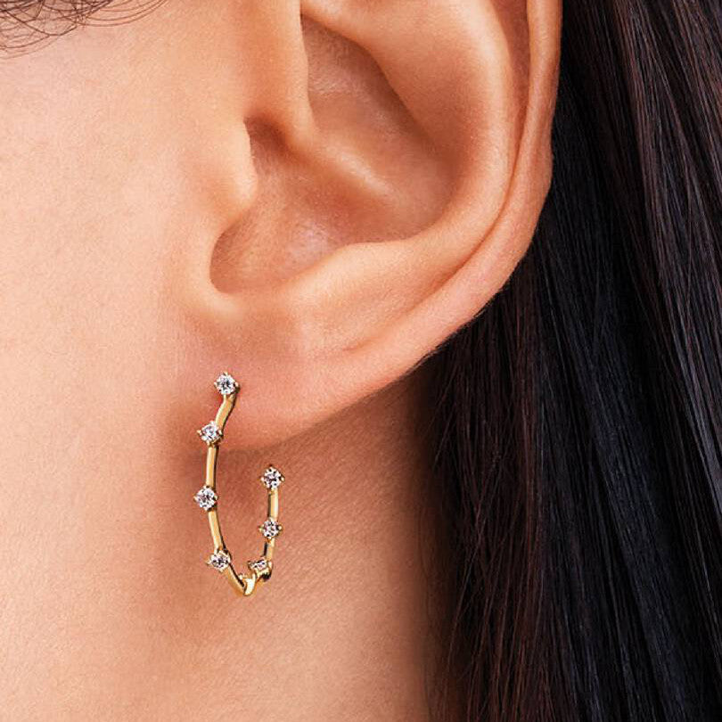 PAN Era Lab-gold Diamond Station Hoop Earrings 253718C01 gold Classic heart big hoop