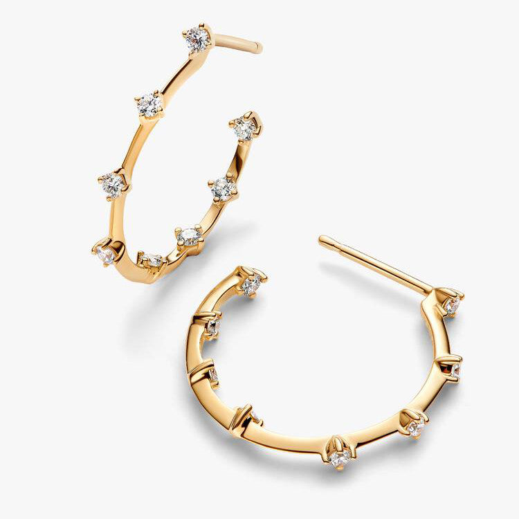 PAN Era Lab-gold Diamond Station Hoop Earrings 253718C01 gold Classic heart big hoop