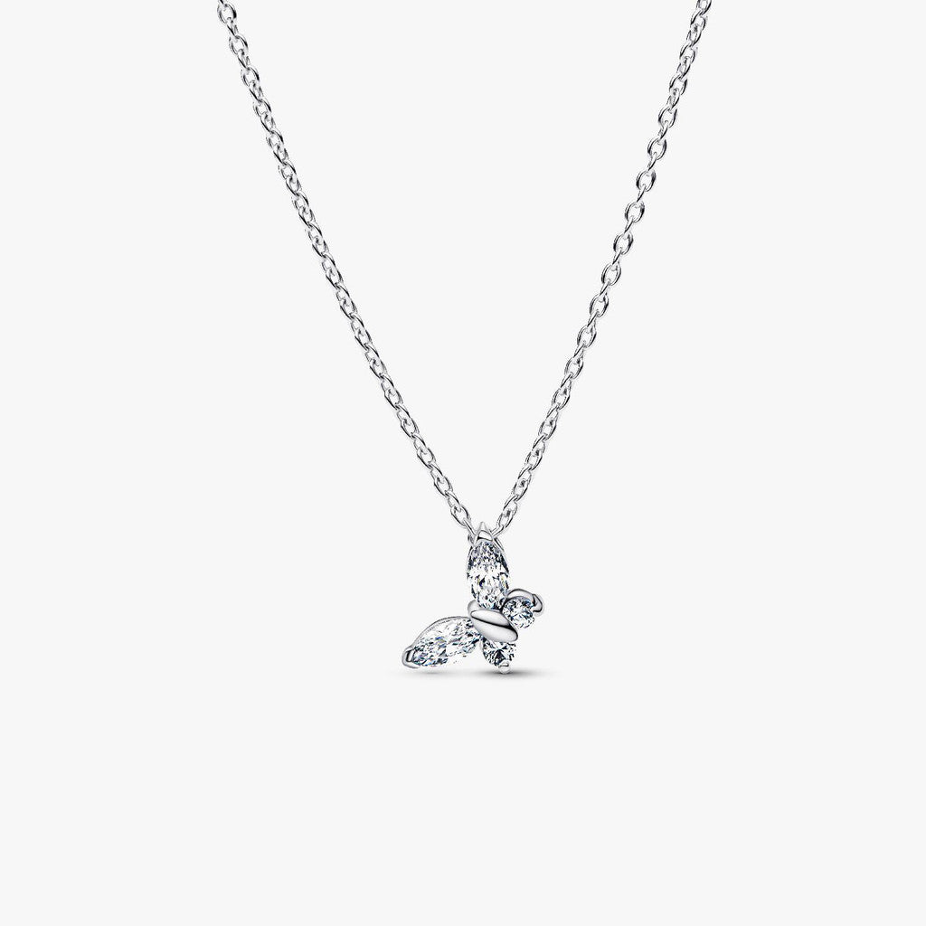 PAN Butterfly Pendant Necklace 394266C01 crystal 925 silver for girl gift Cute cartoon