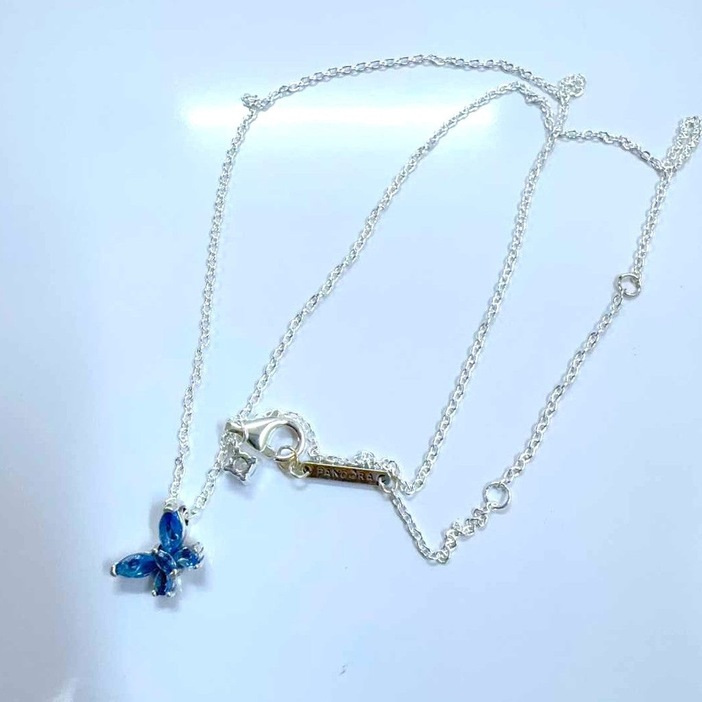 PAN Butterfly Pendant Necklace 394232C01 Blue 925 silver for girl gift Valentine's Day for girl