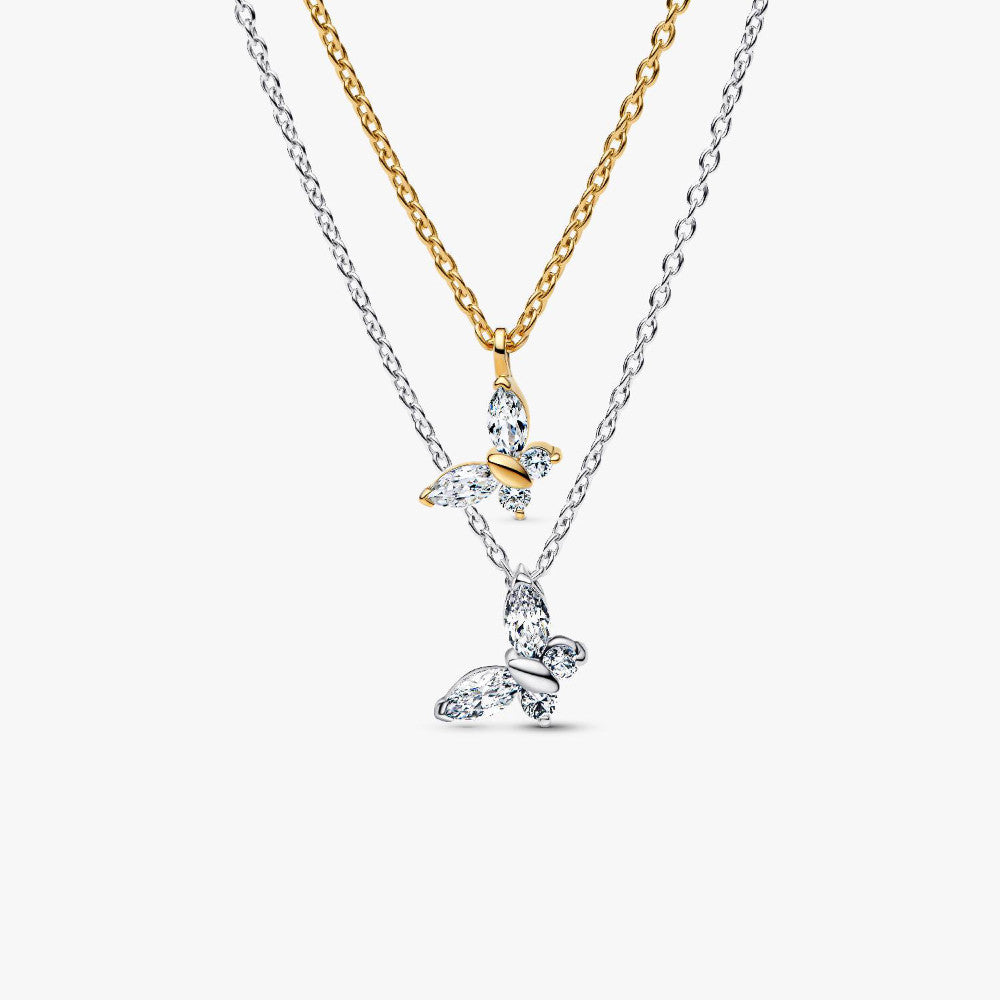 PAN Butterfly Pendant Necklace 394266C01 crystal 925 silver for girl gift Cute cartoon