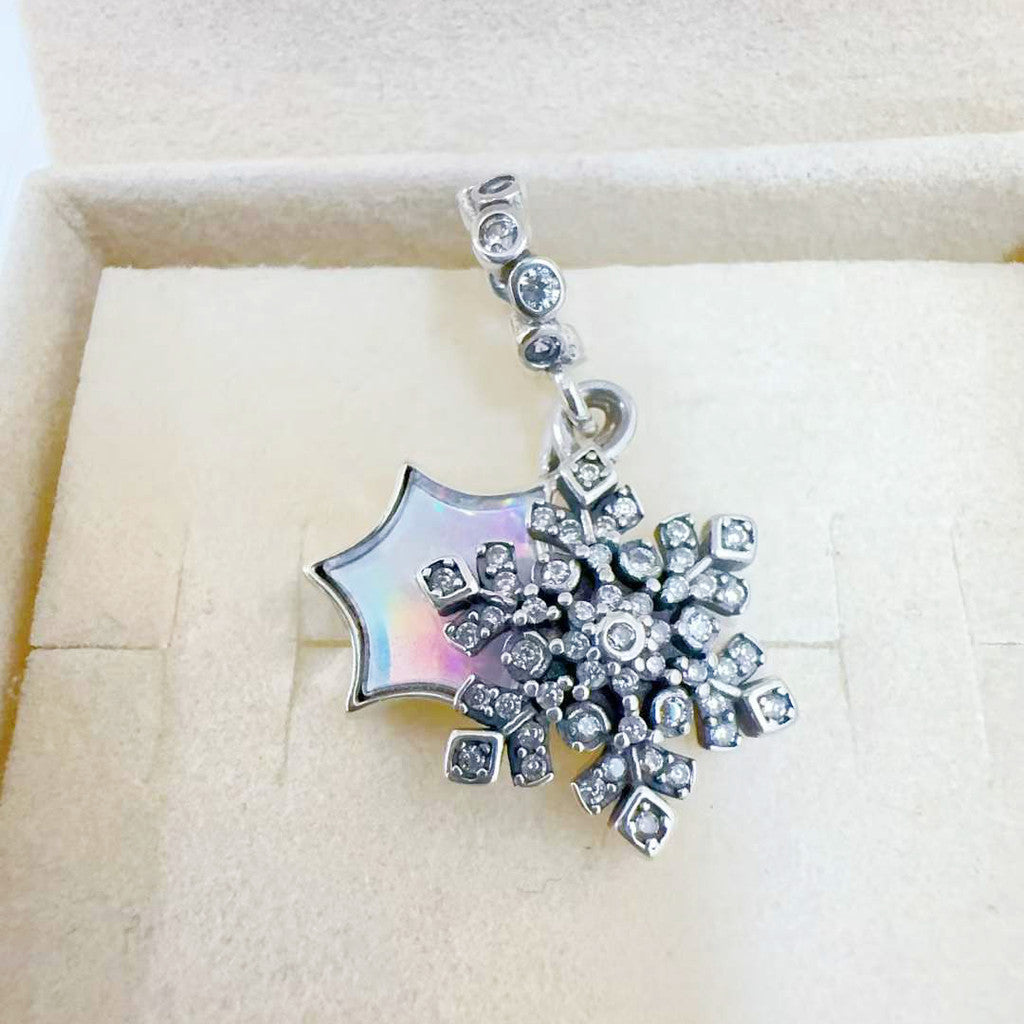 【Moments】Opalescent Snowflake Double Dangle Charm Pendant 925 silver 794142C01 Christmas