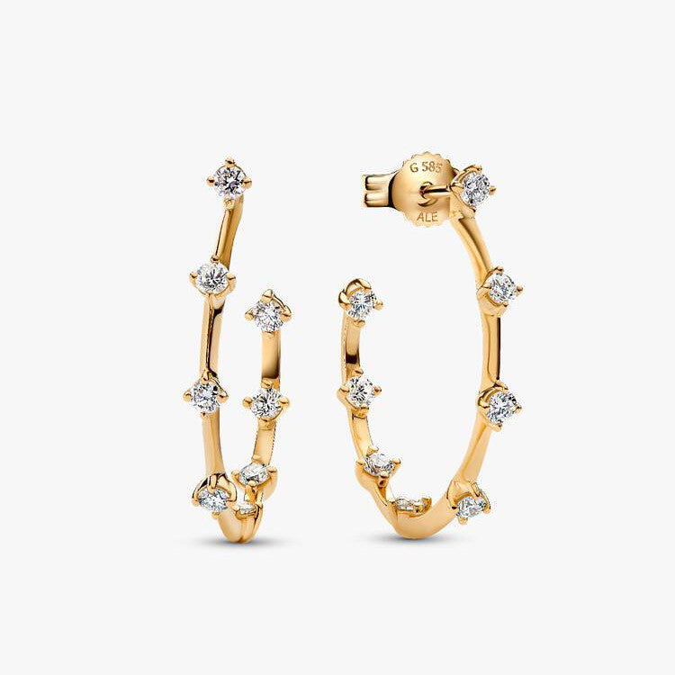 PAN Era Lab-gold Diamond Station Hoop Earrings 253718C01 gold Classic heart big hoop