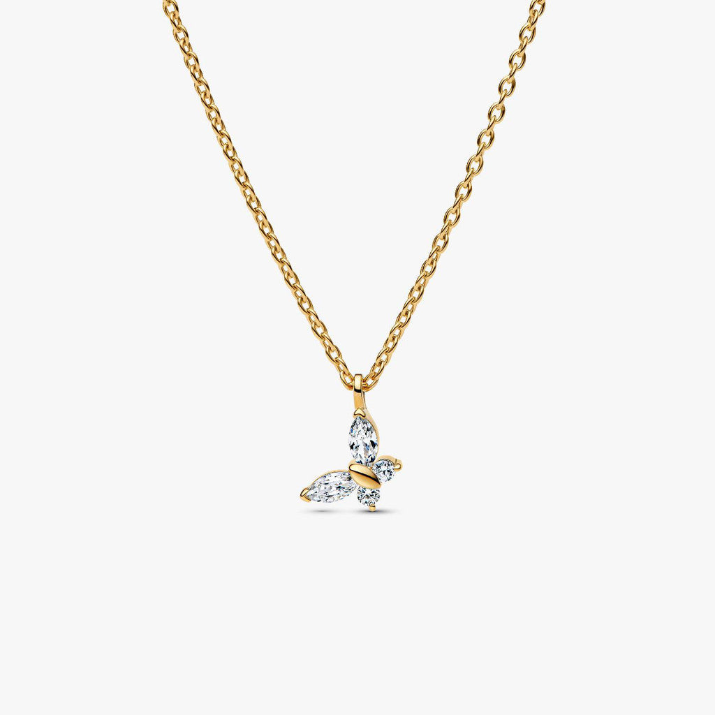PAN Butterfly Pendant Necklace 394266C01 crystal 925 silver for girl gift Cute cartoon