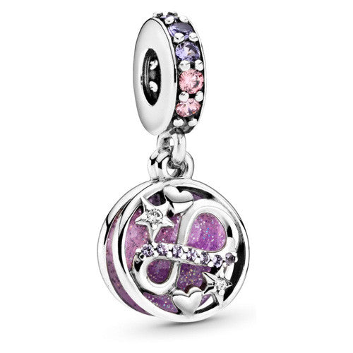 【Moments】Glittering Infinity Hearts and Stars Dangle Pendant 925 silver Purple Pink 798829C01